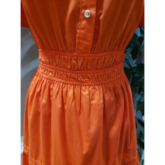 STACCATO Women's Orange Pleated Button Front Short Sleeve Long Maxi Dress Medium - Picture 4 of 16
